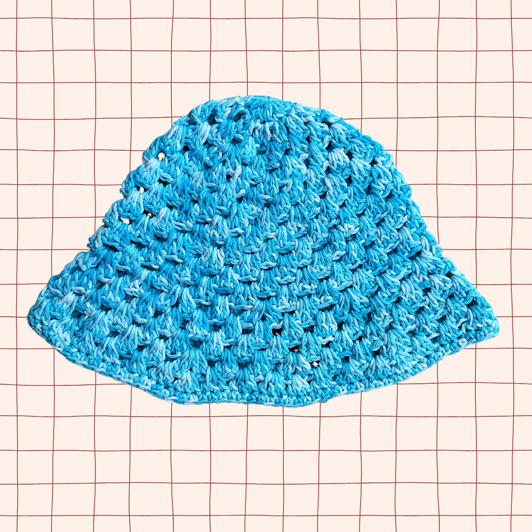 Blue Stonewashed Granny Stitch Bucket Hat